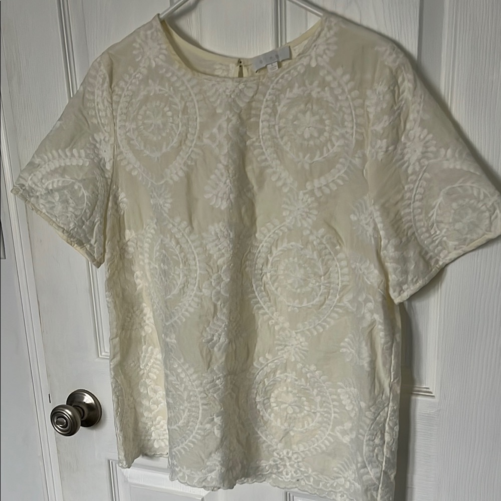 Anthropologie White/Cream embroidered top - Size L